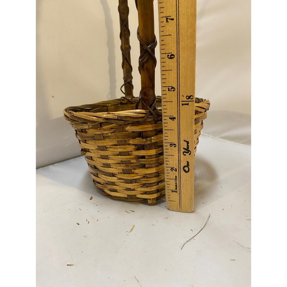 Woven Wicker Basket Unisex Small Brown Rustic High Handle Decor Egg Collection - Picture 9 of 10